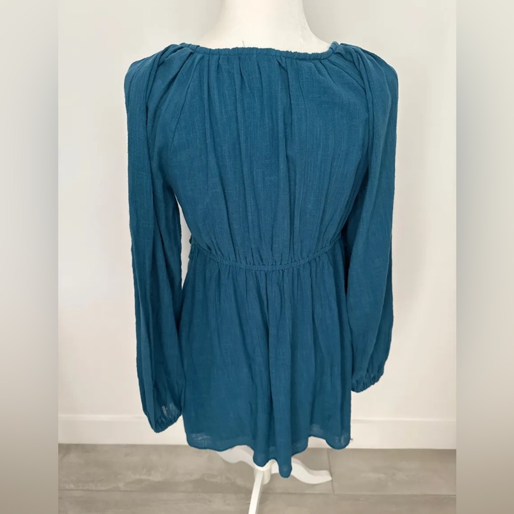 Free People Summer Struttin Puff Long Sleeve Mini Dress Dark Teal - Picture 5 of 9